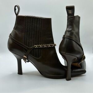 Chanel | Brown Leather Ankle Boots | 36.5 EU